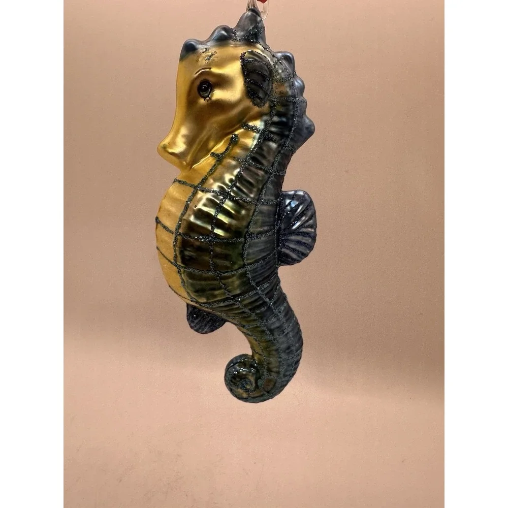 Blue Seahorse Glass Christmas Ornament 5.5